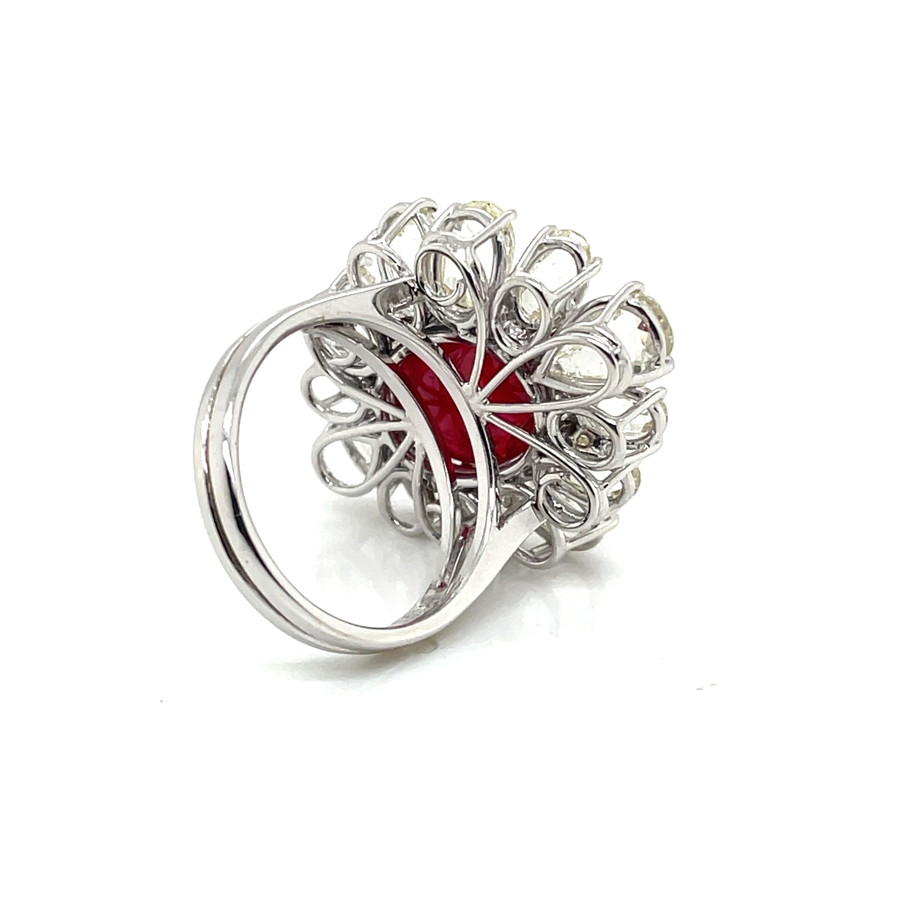 18k White Gold Ruby Cts 10.61 Rose-Cut Diamond Engagement Ring For Sale 1