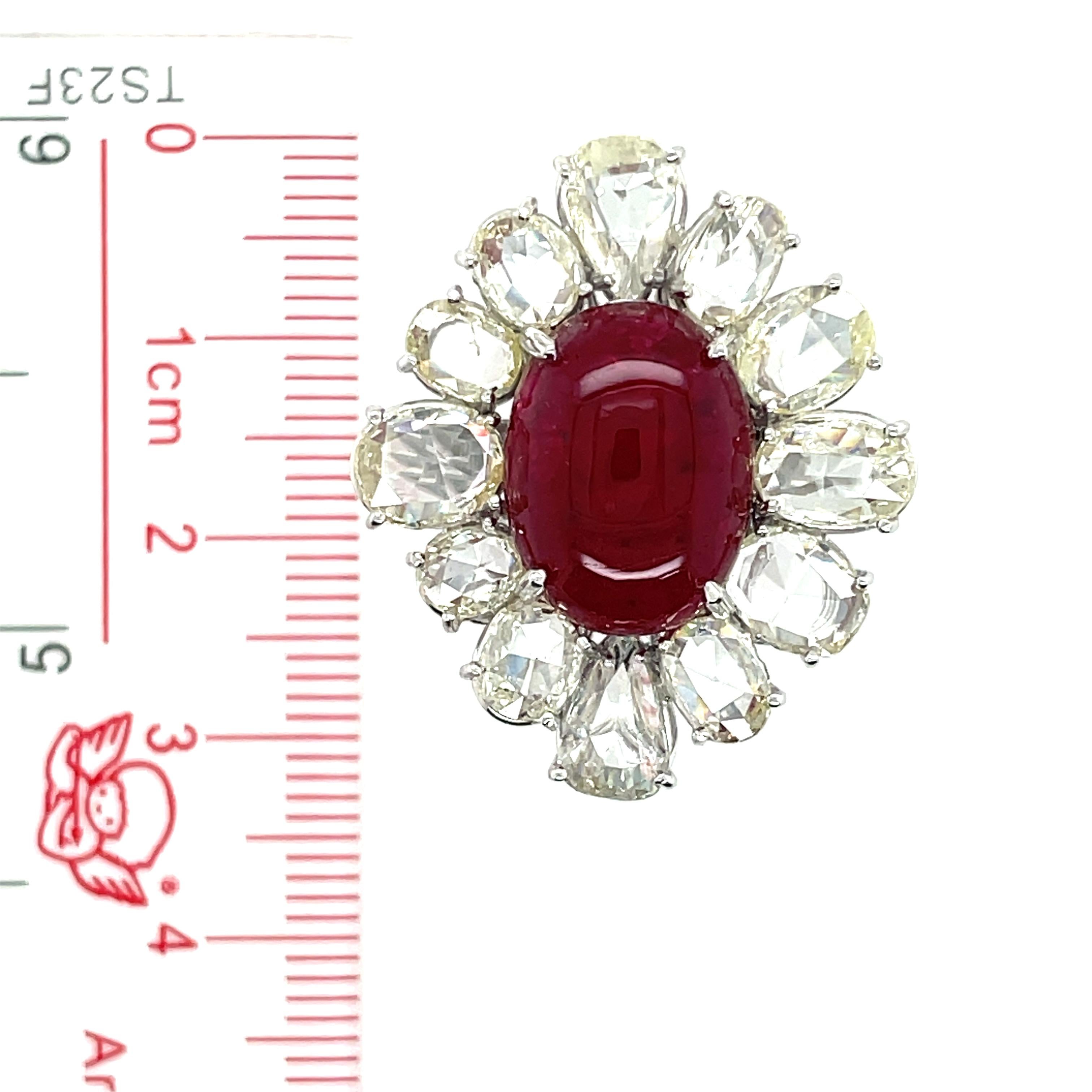 18k White Gold Ruby Cts 10.61 Rose-Cut Diamond Engagement Ring For Sale 2
