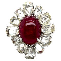 18k White Gold Ruby Cts 10.61 Rose-Cut Diamond Engagement Ring