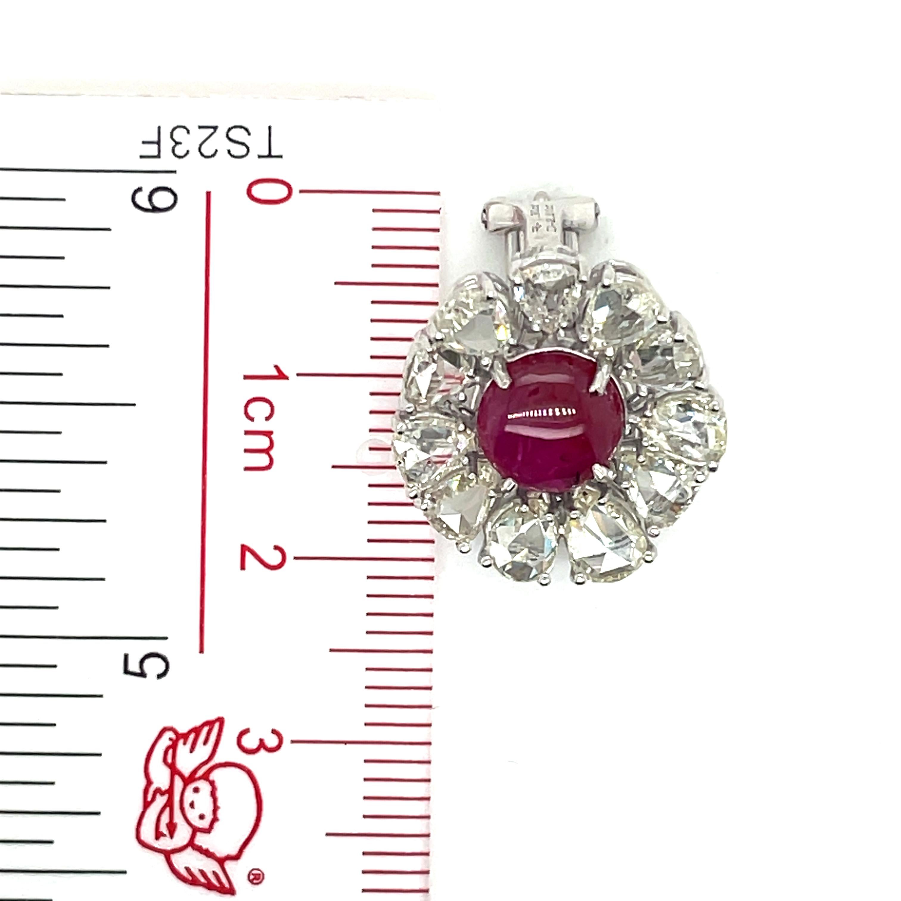 Boucles d'oreilles en or blanc 18k Ruby Cts 4.11 Diamant taille rose en vente 4