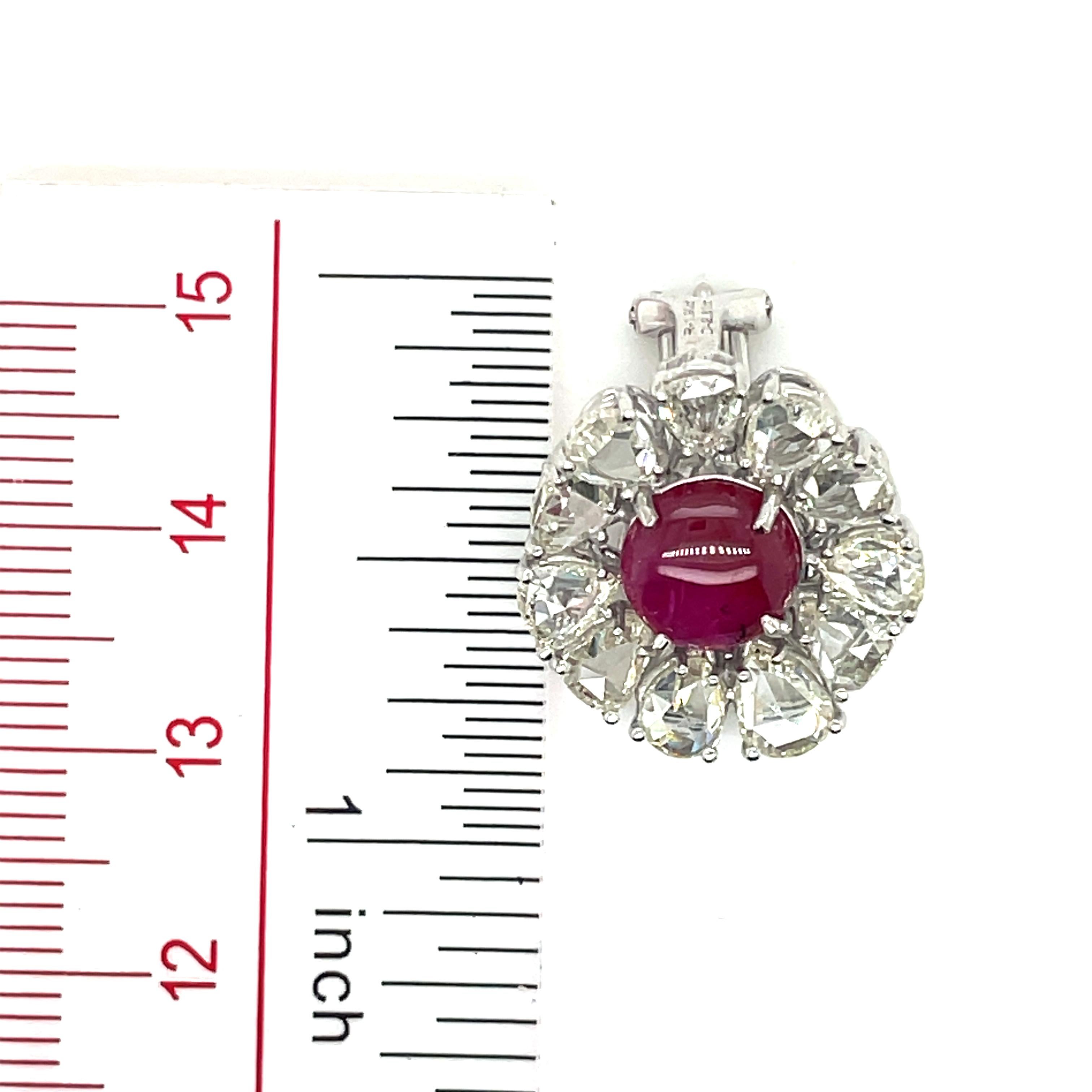 Boucles d'oreilles en or blanc 18k Ruby Cts 4.11 Diamant taille rose en vente 5