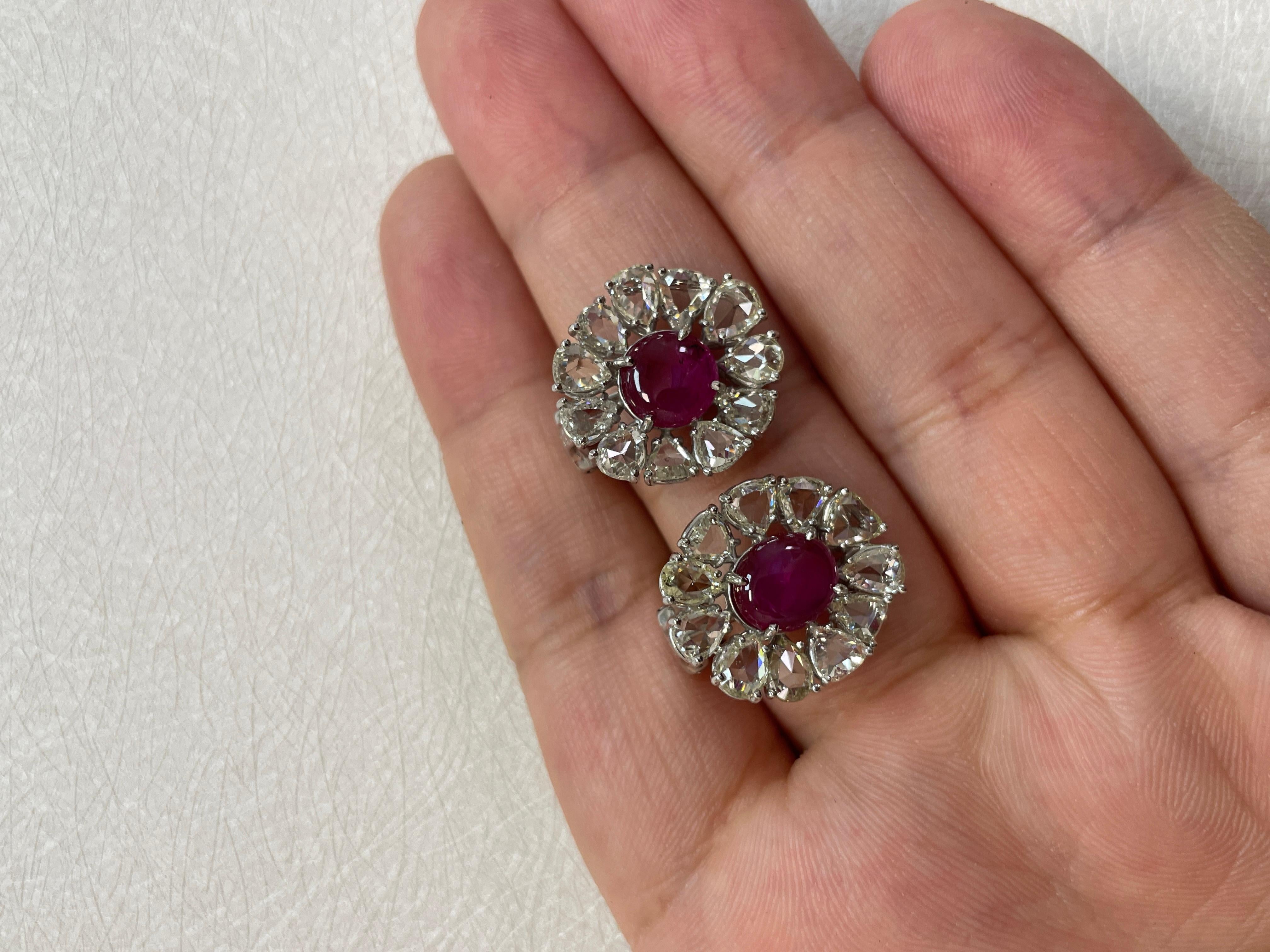 Boucles d'oreilles en or blanc 18k Ruby Cts 4.11 Diamant taille rose en vente 6