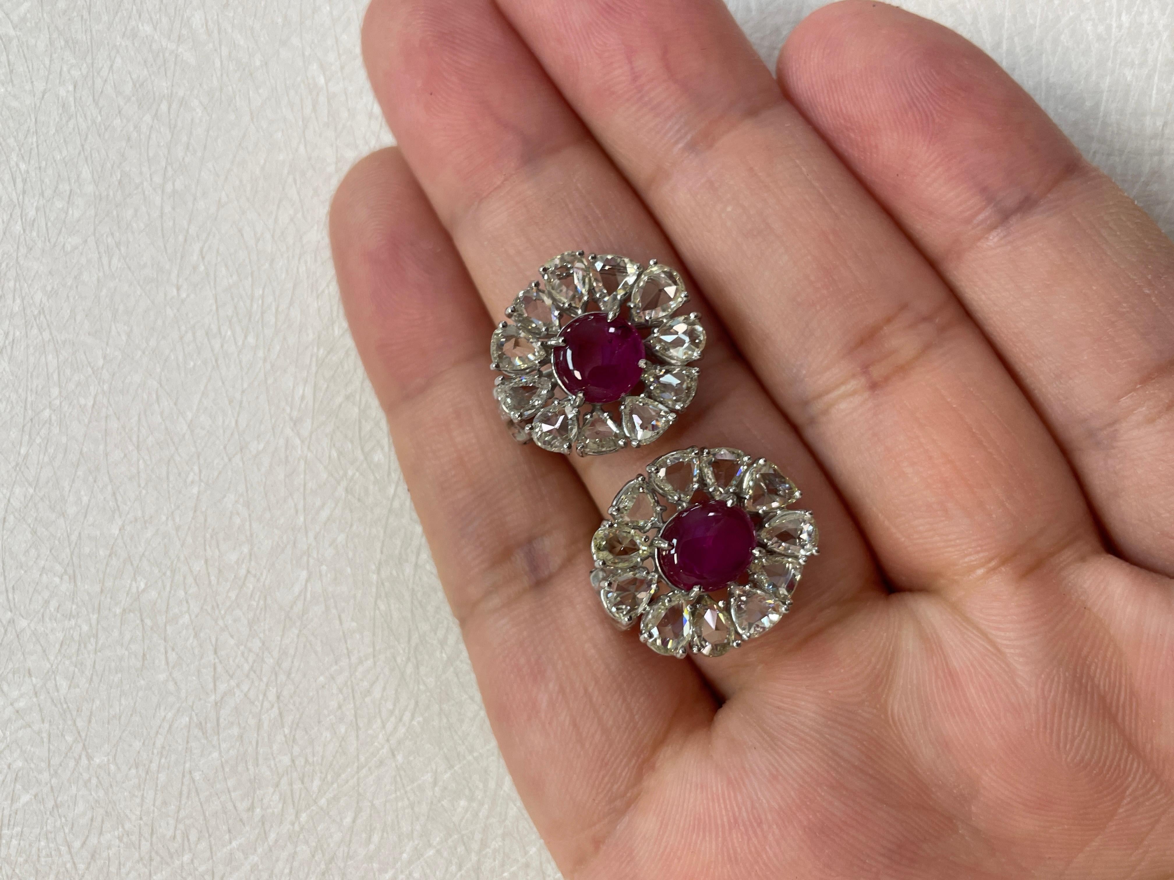 Boucles d'oreilles en or blanc 18k Ruby Cts 4.11 Diamant taille rose en vente 7