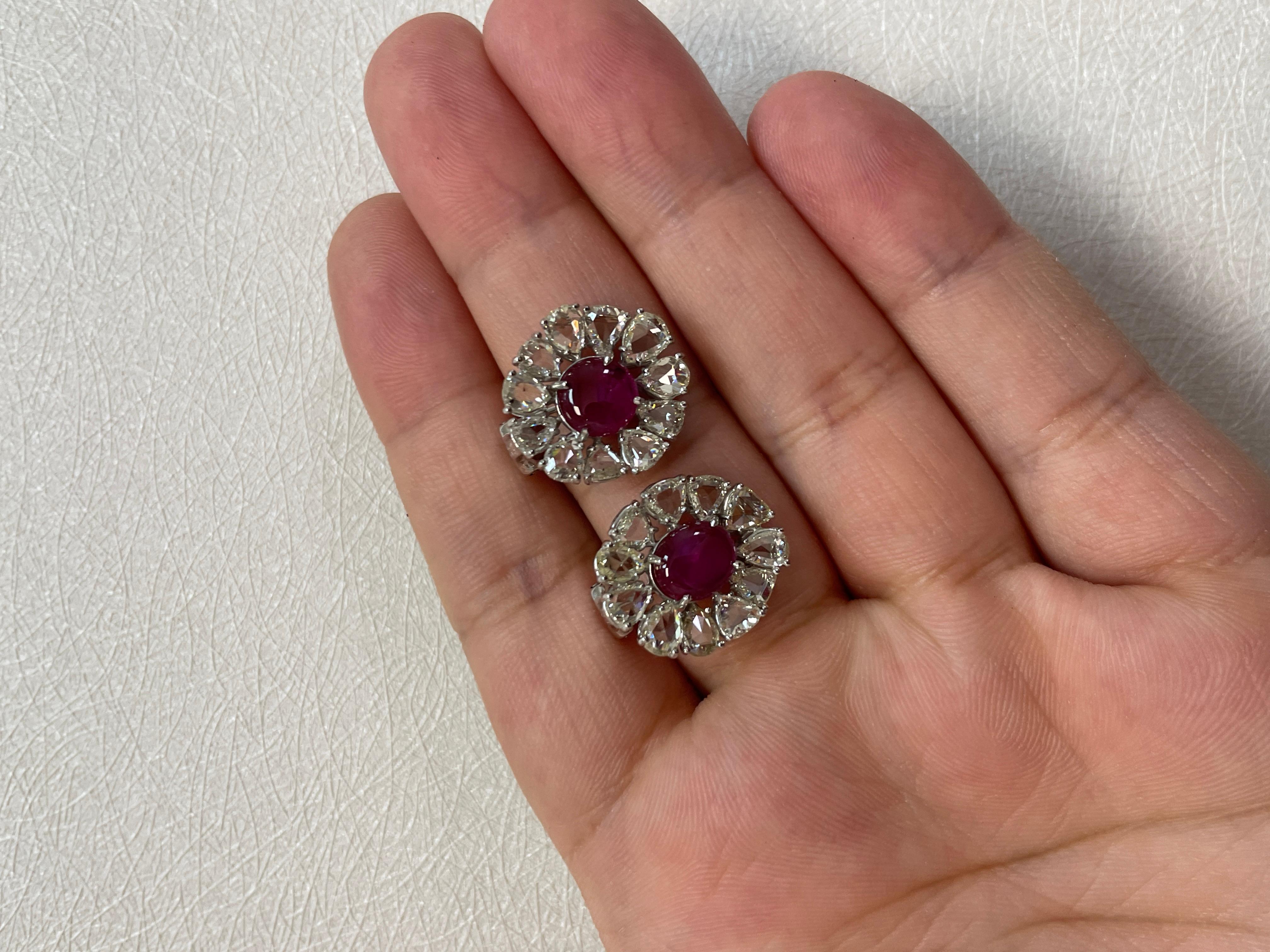Boucles d'oreilles en or blanc 18k Ruby Cts 4.11 Diamant taille rose en vente 8