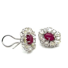 18k White Gold Ruby Cts 4.11 Rose-Cut Diamond Earrings