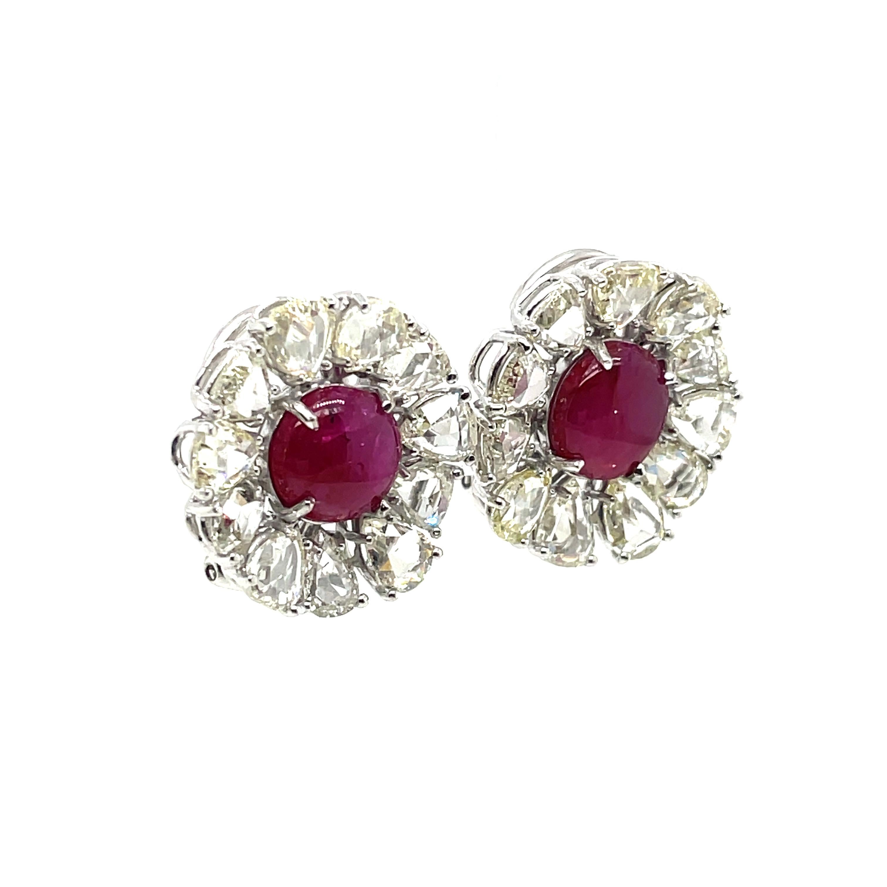 Contemporain Boucles d'oreilles en or blanc 18k Ruby Cts 4.11 Diamant taille rose en vente