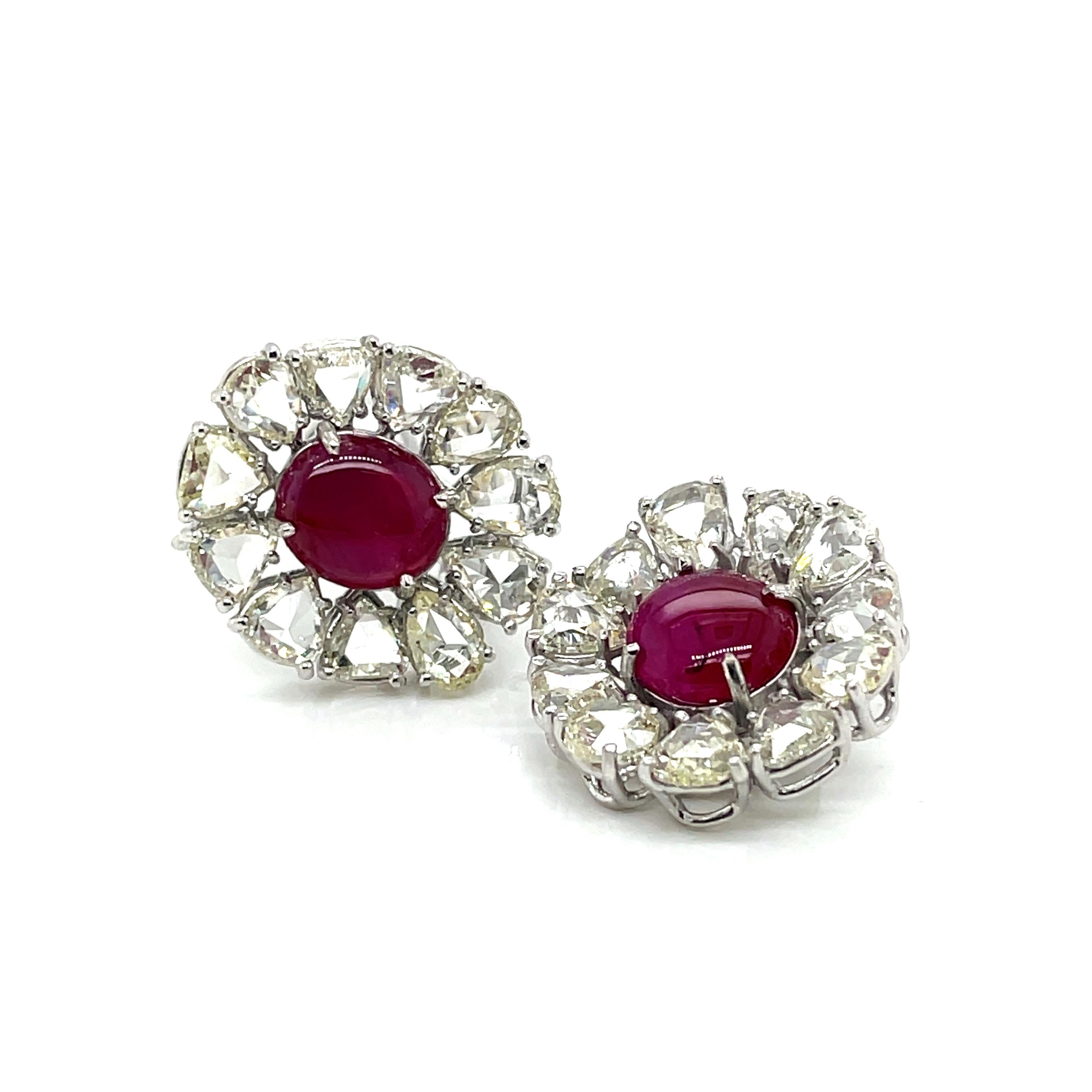Taille rose Boucles d'oreilles en or blanc 18k Ruby Cts 4.11 Diamant taille rose en vente