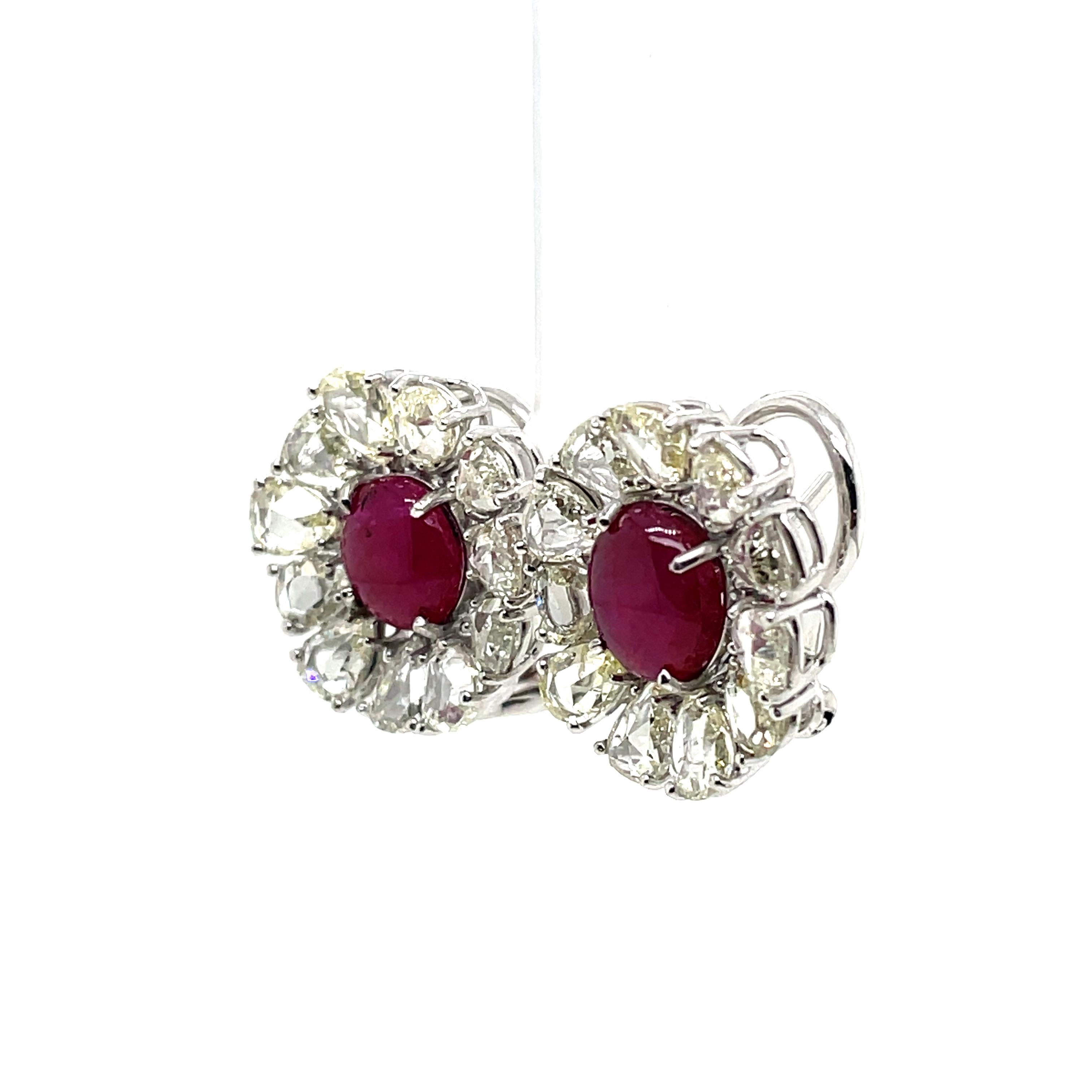 Boucles d'oreilles en or blanc 18k Ruby Cts 4.11 Diamant taille rose Pour femmes en vente