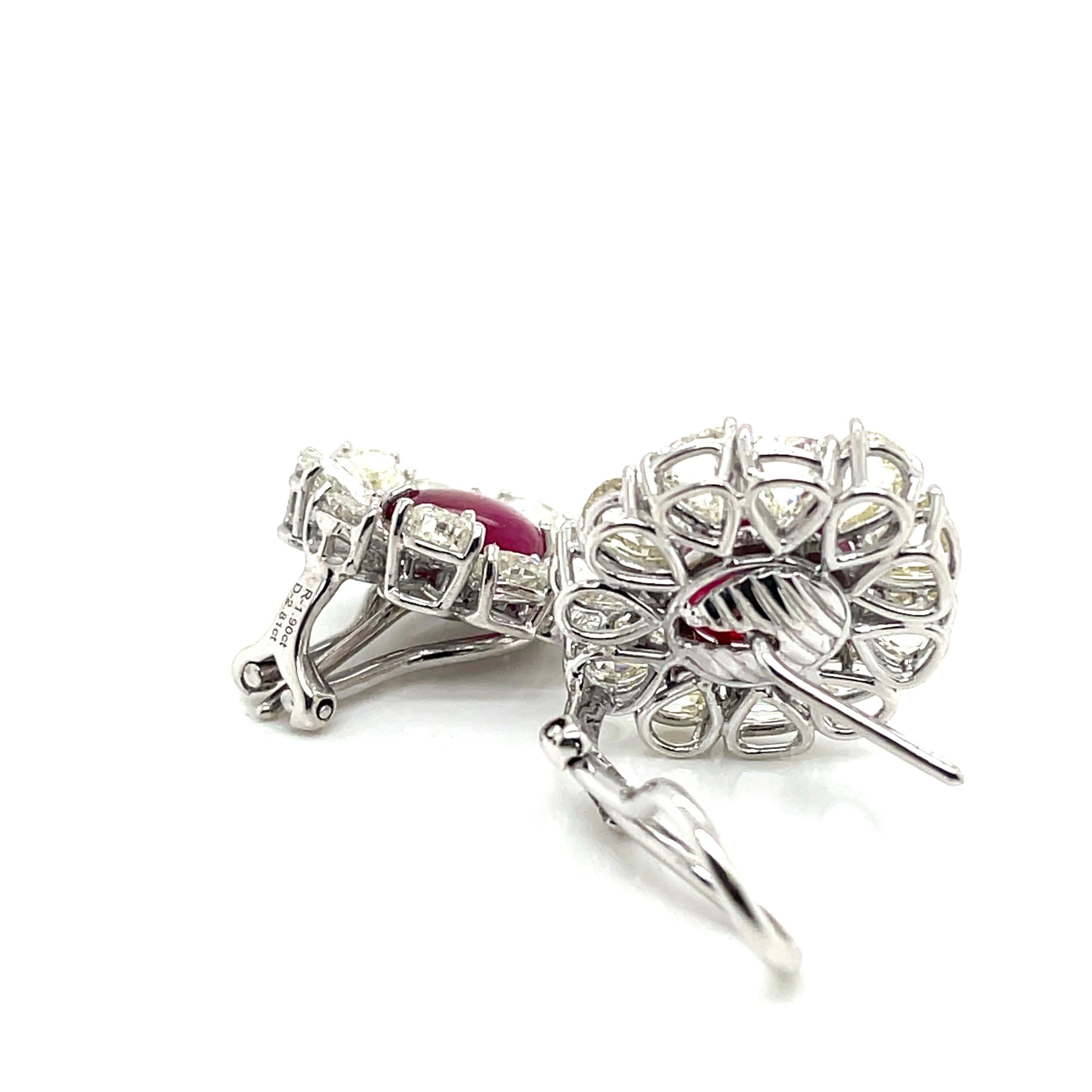 Boucles d'oreilles en or blanc 18k Ruby Cts 4.11 Diamant taille rose en vente 3