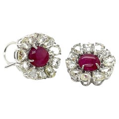 18k White Gold Ruby Cts 4.11 Rose-Cut Diamond Earrings