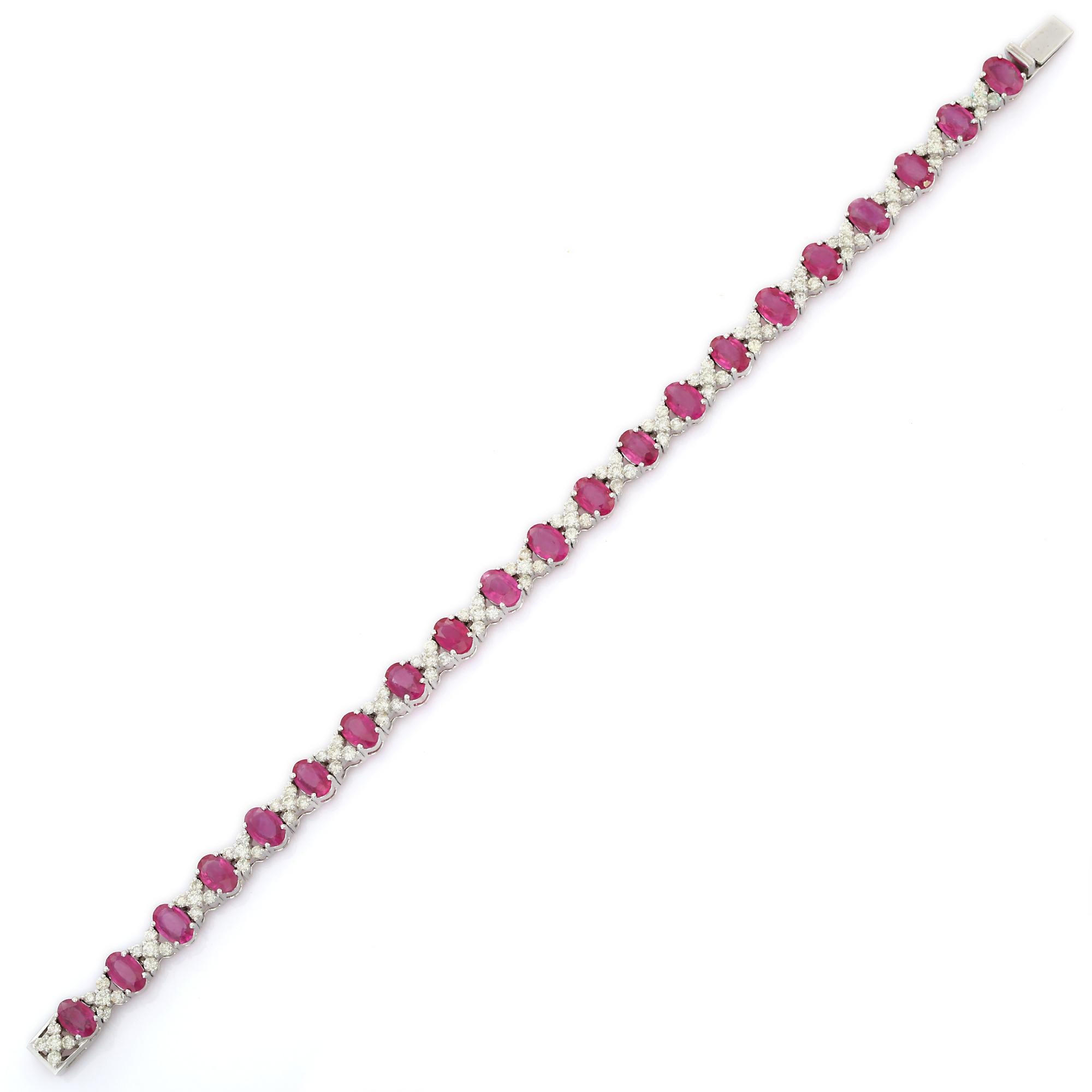 Modern 18K White Gold Ruby Diamond Bracelet For Sale