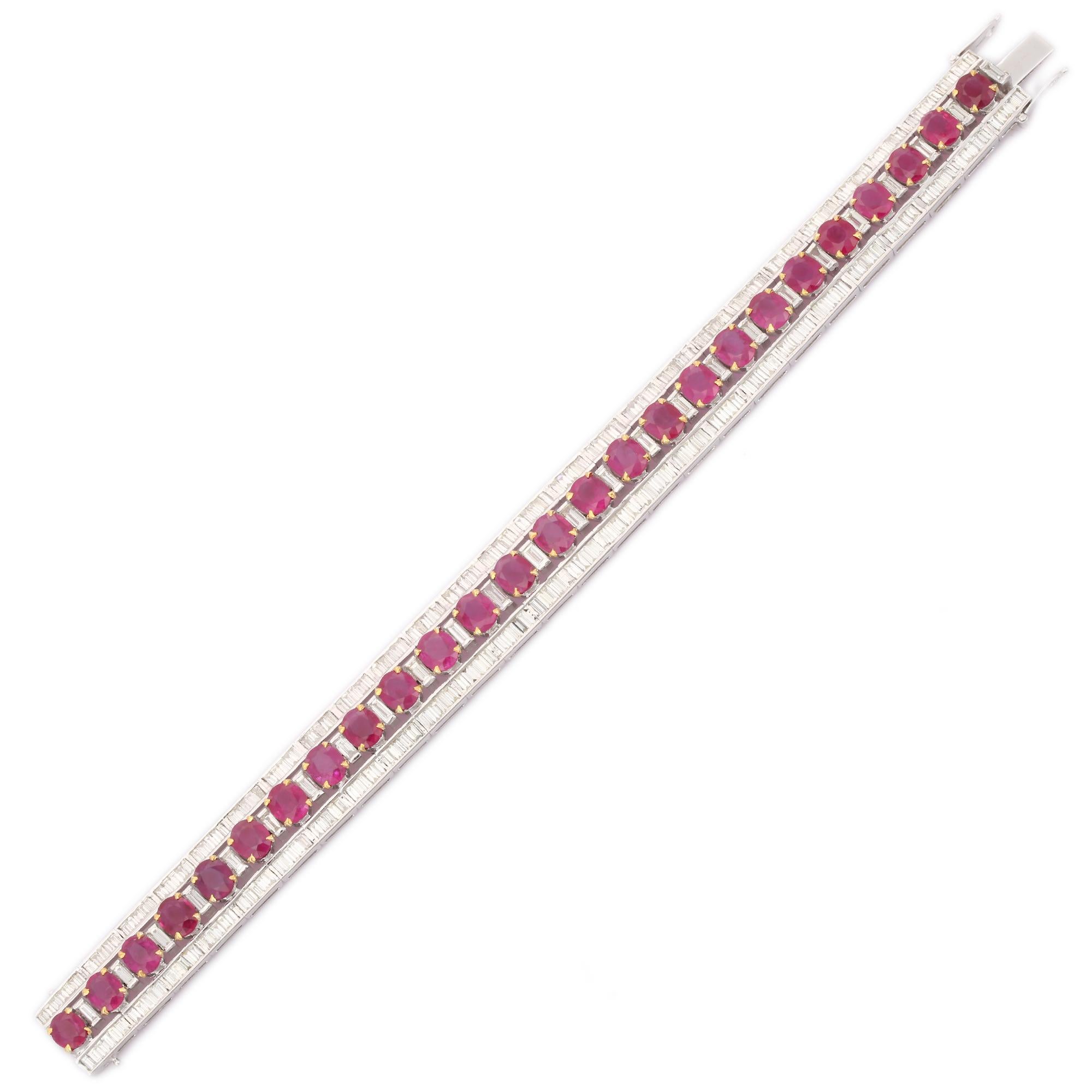 Art Nouveau 18kt Solid White Gold 8.5 CTW Diamond and 21 CTW Ruby Tennis Bracelet For Her For Sale