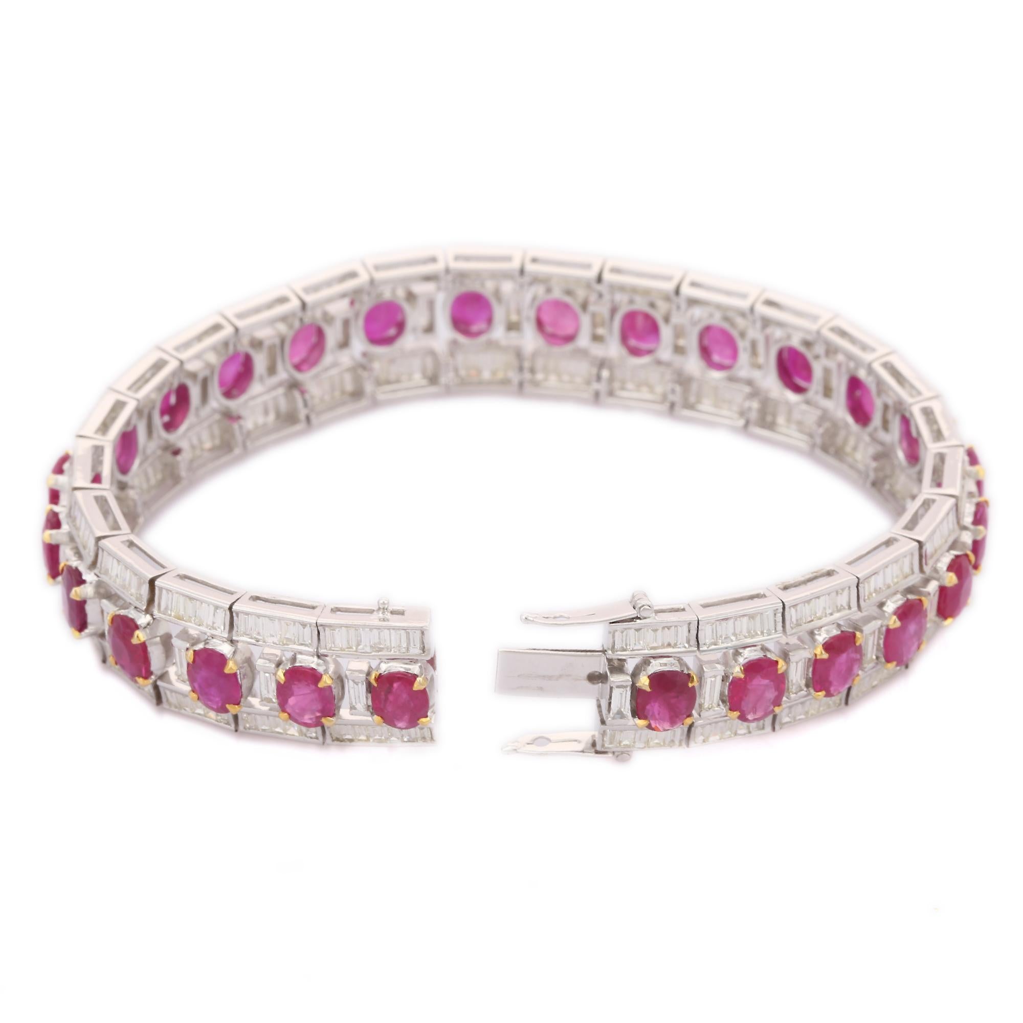 Oval Cut 18kt Solid White Gold 8.5 CTW Diamond and 21 CTW Ruby Tennis Bracelet For Her For Sale