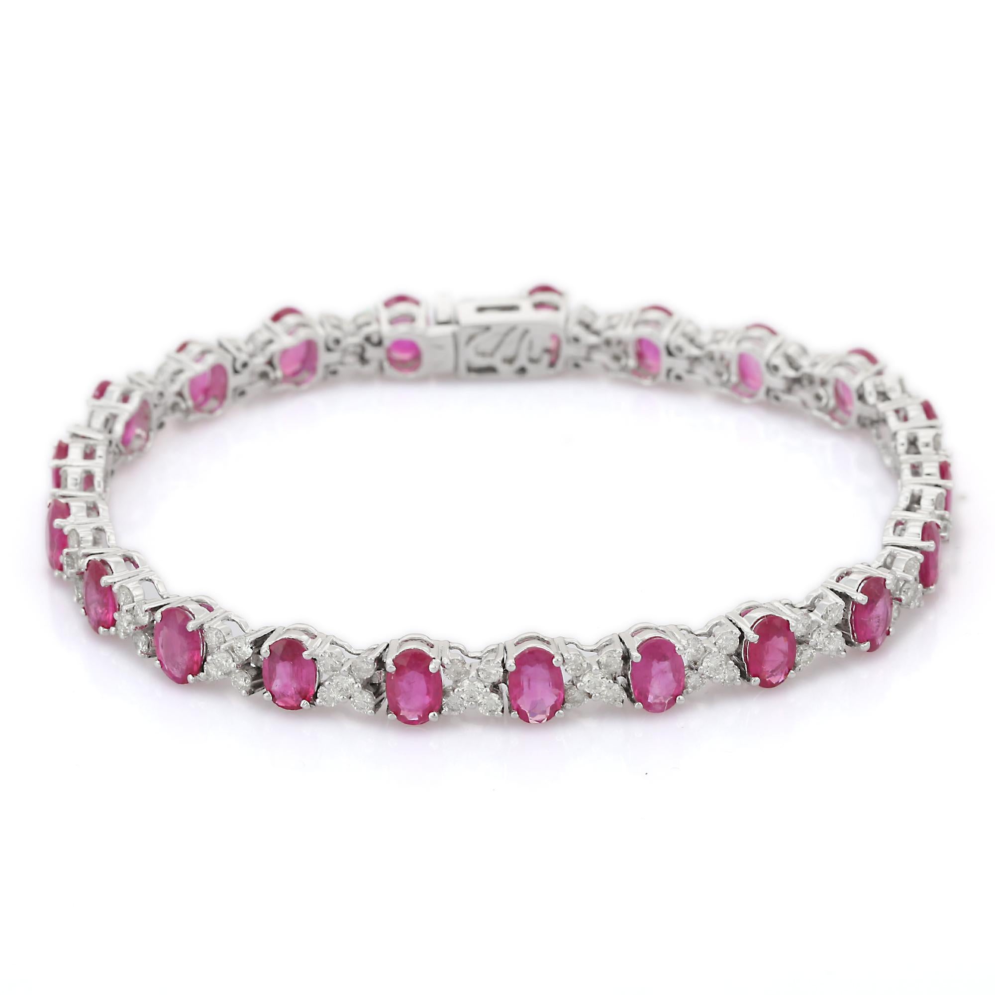 18K White Gold Ruby Diamond Bracelet For Sale 2