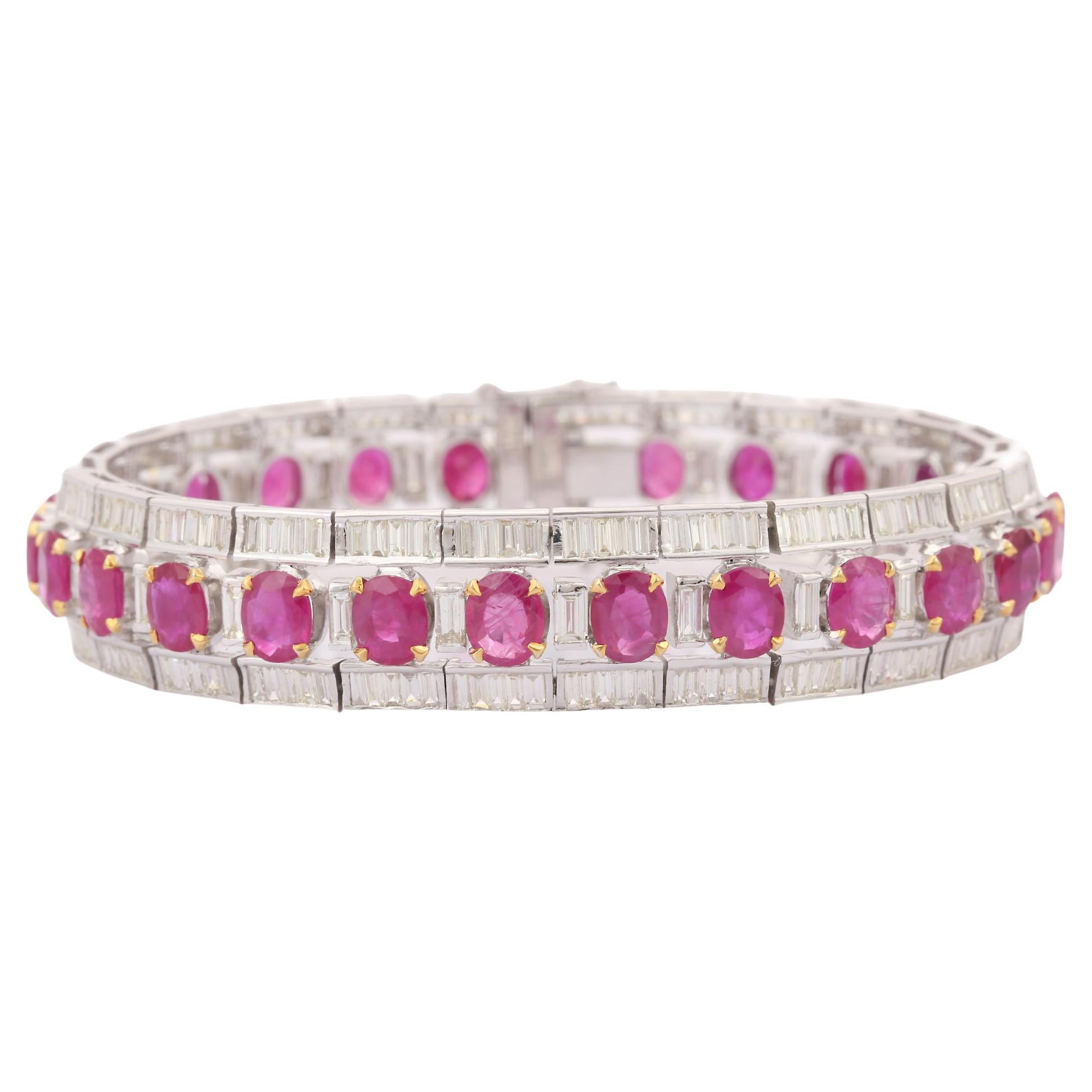 18kt Solid White Gold 8.5 CTW Diamond and 21 CTW Ruby Tennis Bracelet For Her