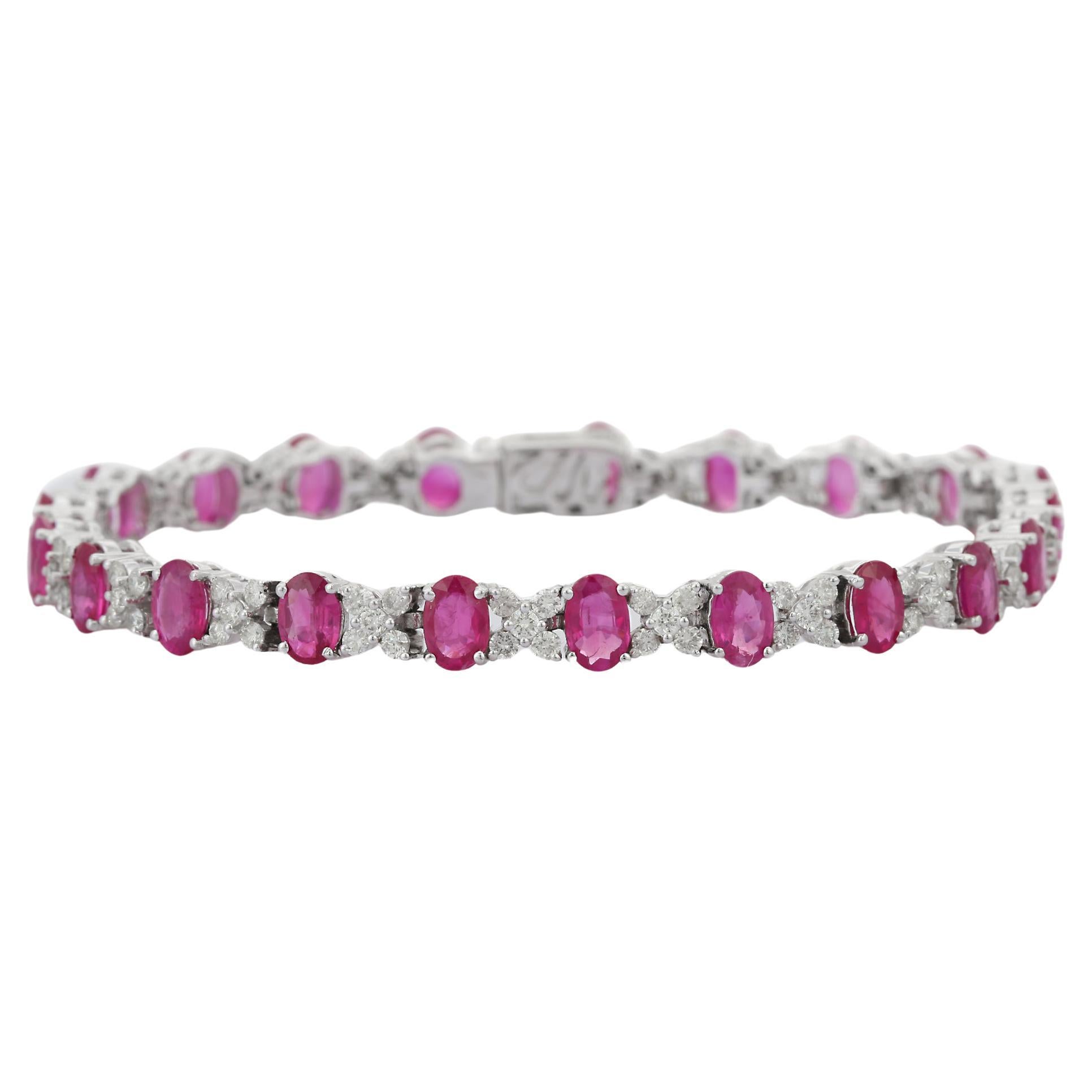 18K White Gold Ruby Diamond Bracelet