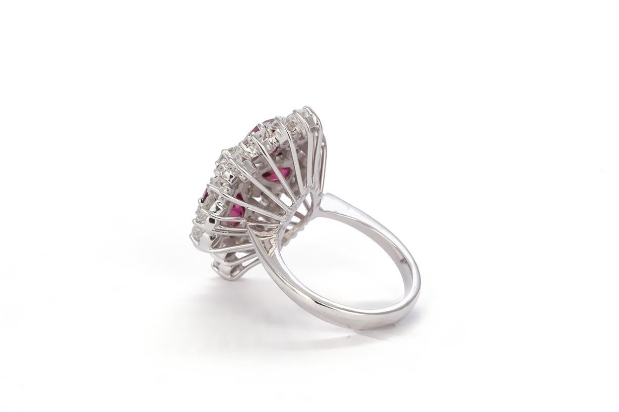 Pear Cut 18 Karat White Gold Ruby and Diamond Cocktail Fashion Ring For Sale