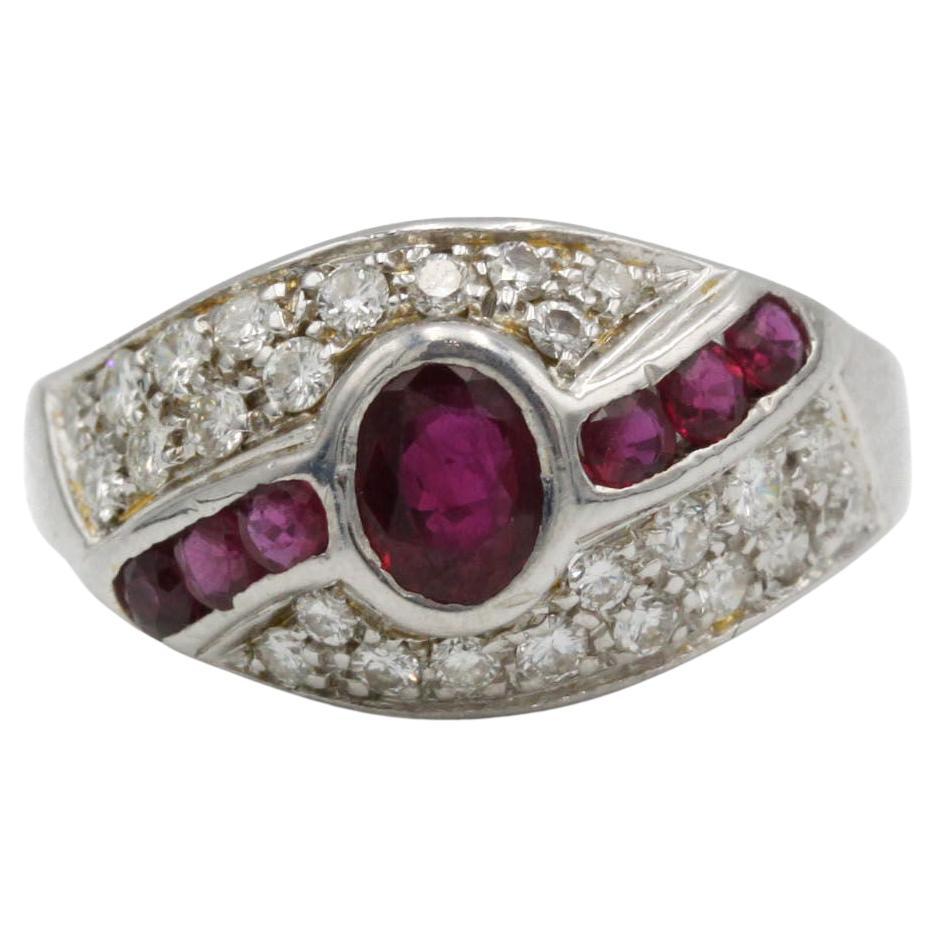 18K White Gold Ruby & Diamond Cocktail Ring – 0.35 ct Ruby, 26 Pavé Diamonds