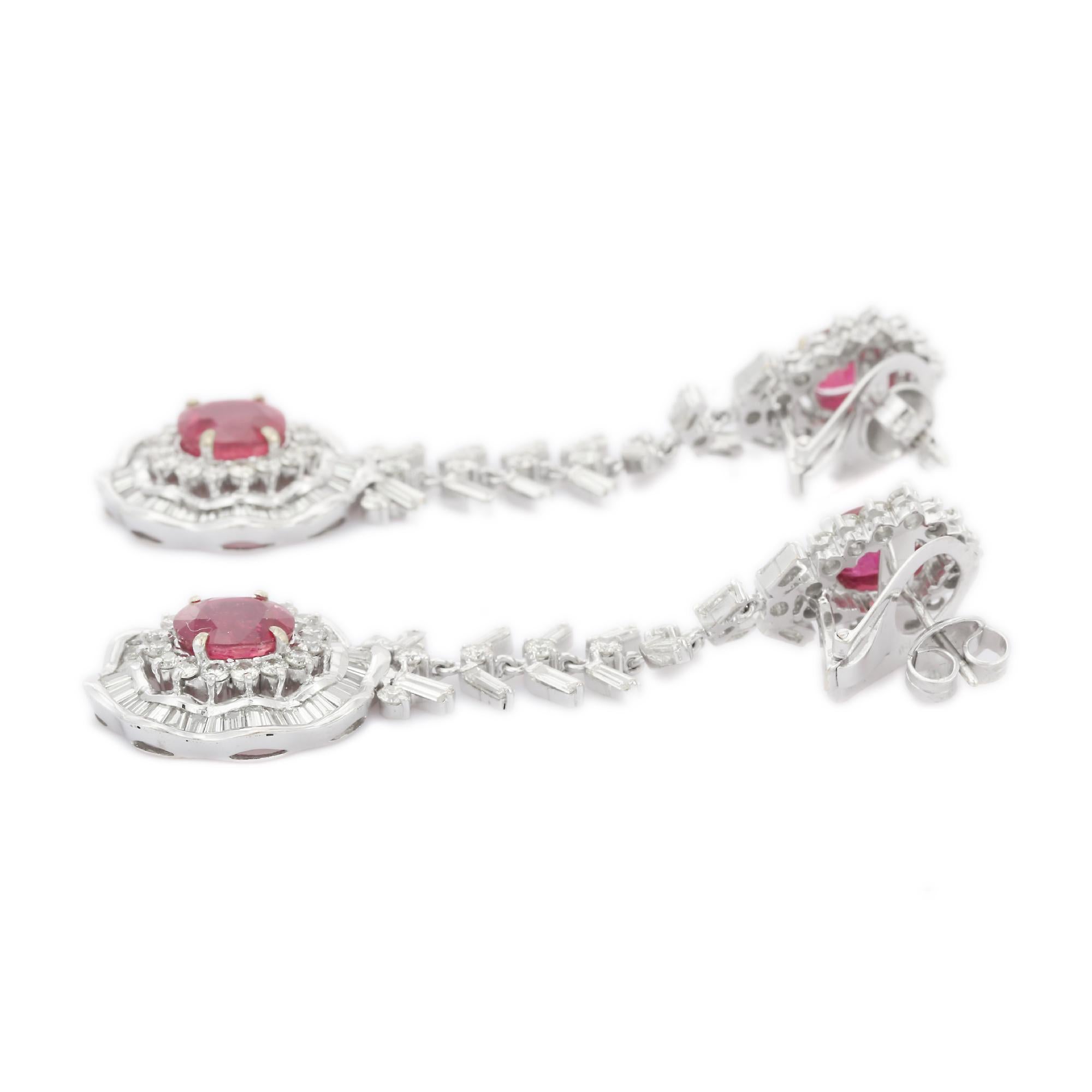 18k white gold ruby diamond dangle earrings