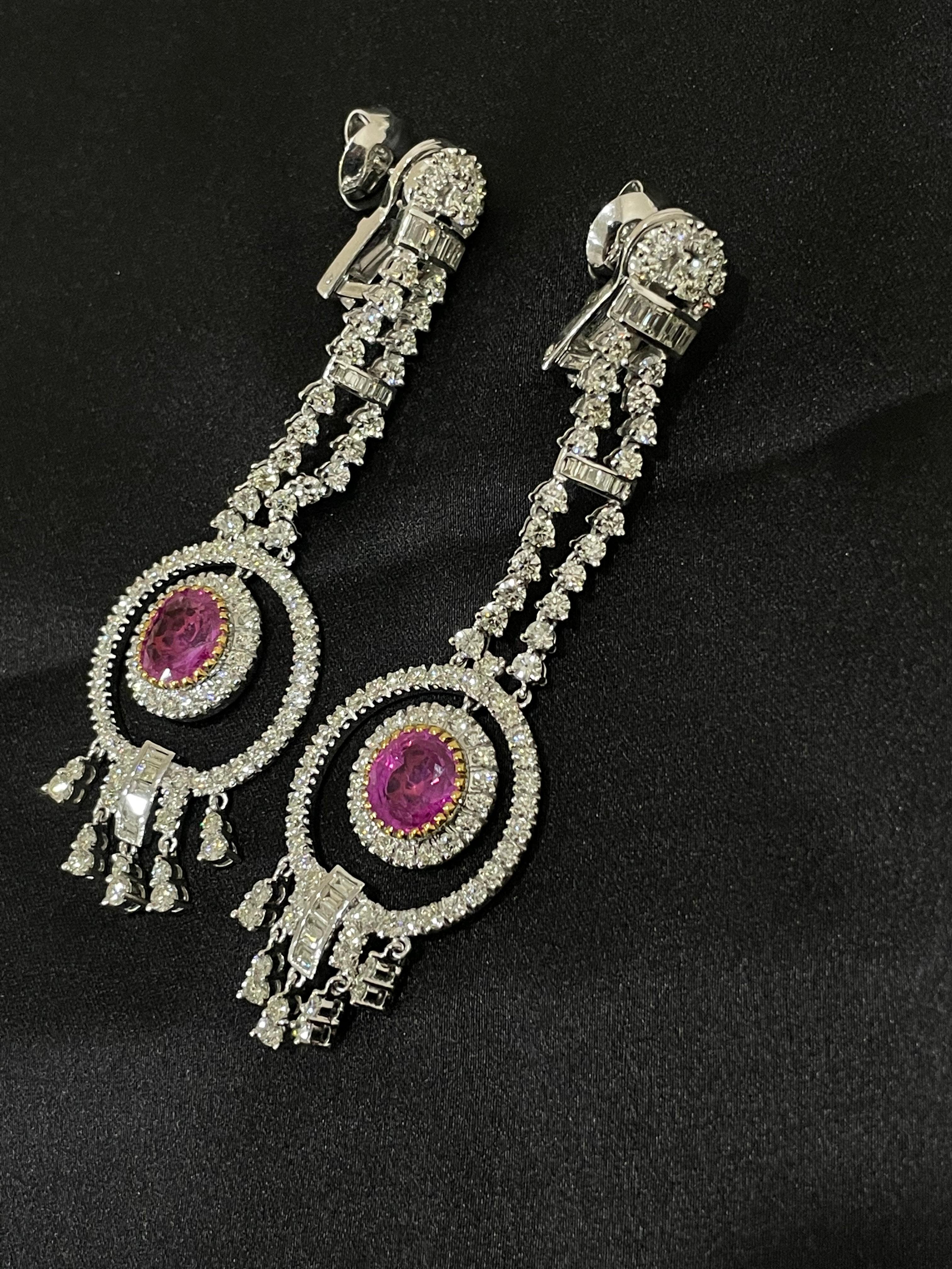 Glamorous 18kt Solid White Gold Ruby Diamond Dangle Earrings In New Condition For Sale In Houston, TX