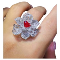 18K White Gold Ruby & Diamond Floral Cocktail Ring - Eze Jewelry