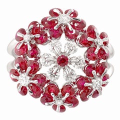 18 Karat Weißgold Rubin-Diamant-Blumenring von MOISEIKIN Lackierte Technologie