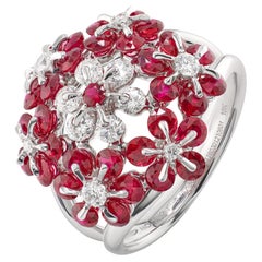 18K White Gold Ruby Diamond Floral Ring by MOISEIKIN Patented Technology