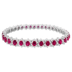 18K White Gold Ruby & Diamond Flower Design Tennis Bracelet