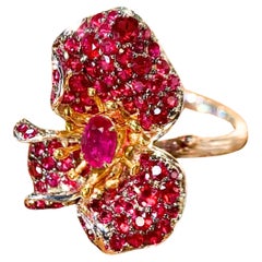 18K White Gold Ruby & Diamond Flower Ring