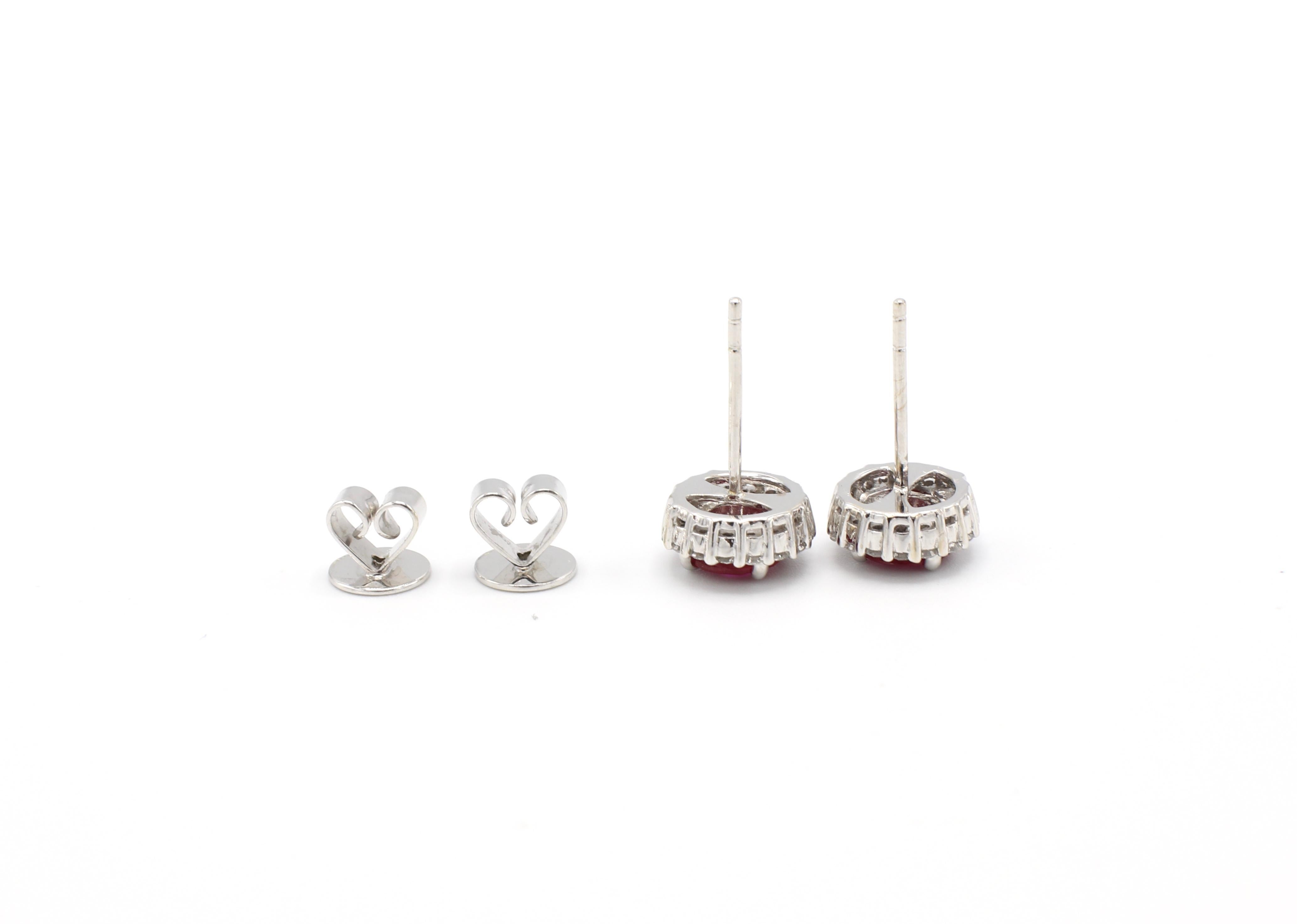 18 Karat White Gold Ruby Diamond Halo Stud Earrings 3