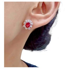 18k White Gold Ruby & Diamond Halo Stud Earrings