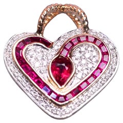 18 Karat Weißgold Rubin & Diamant 'Heart' Anhänger