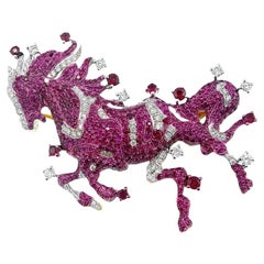 18K White Gold Ruby & Diamond Horse Brooch & Pendant
