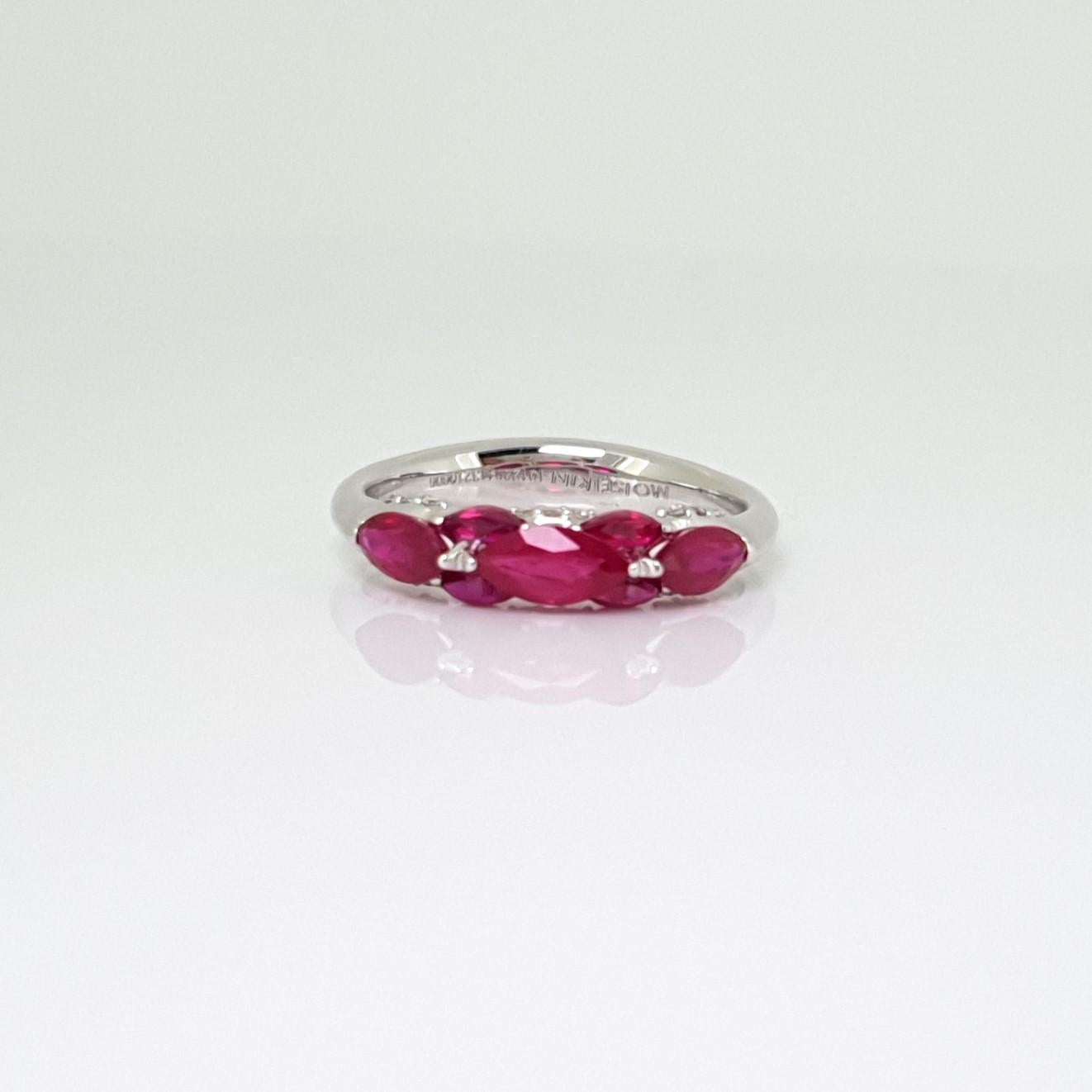 Contemporary 18K White Gold Ruby Diamond Ring by MOISEIKIN For Sale