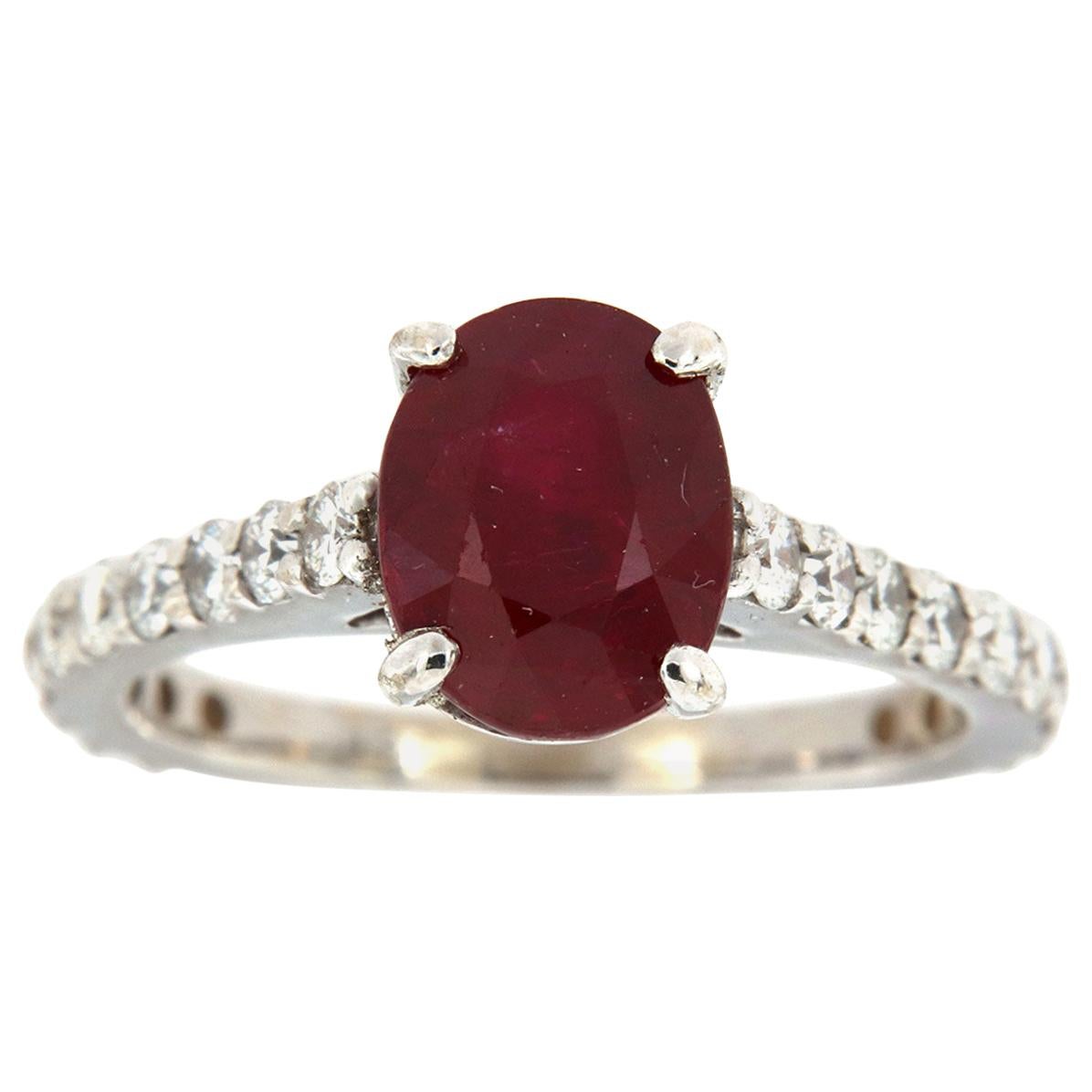 18K White Gold Ruby Diamond Ring GIA Certified 'Center-2.68 Carat' For Sale