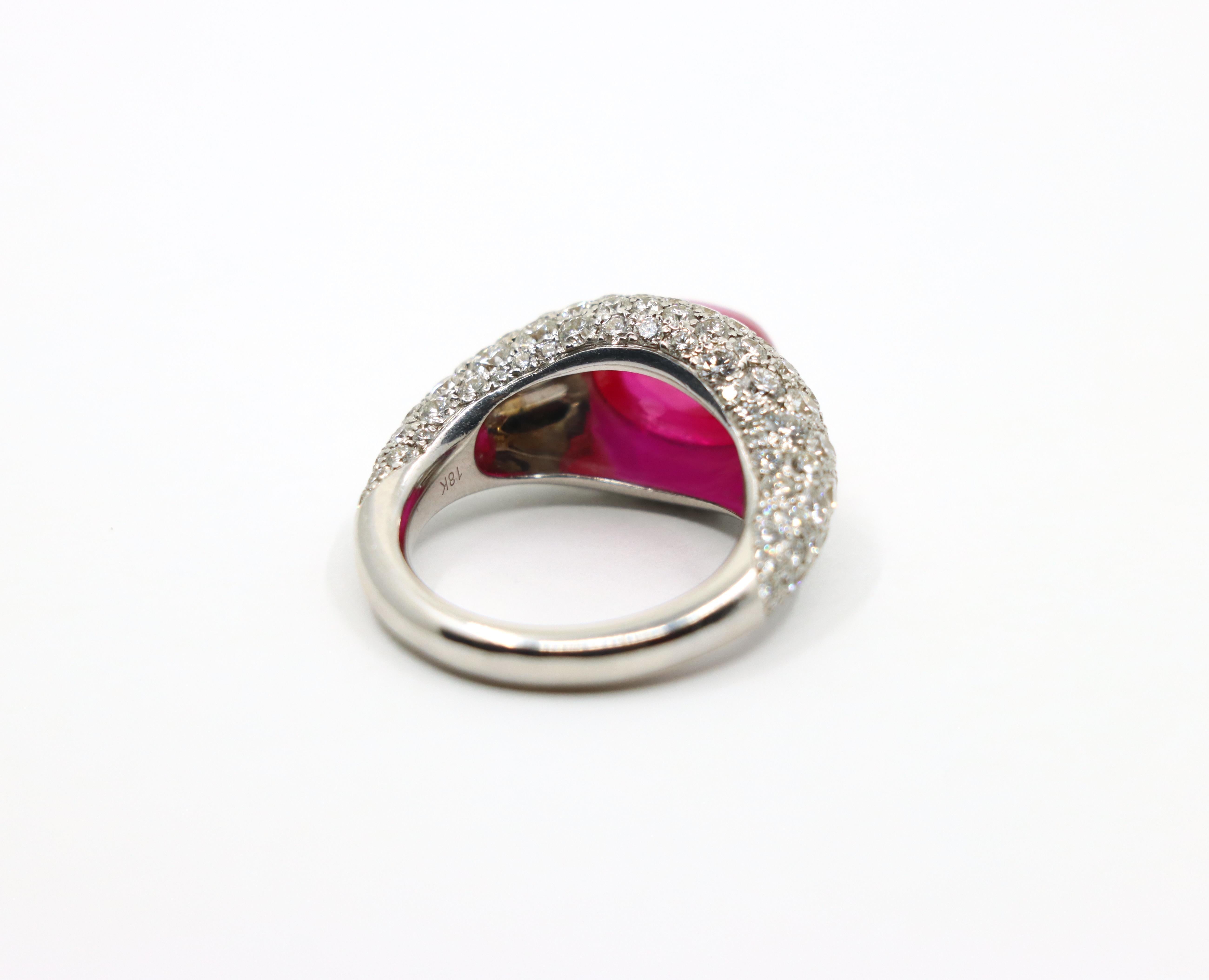 18K White Gold Ruby Diamonds Ring For Sale 11