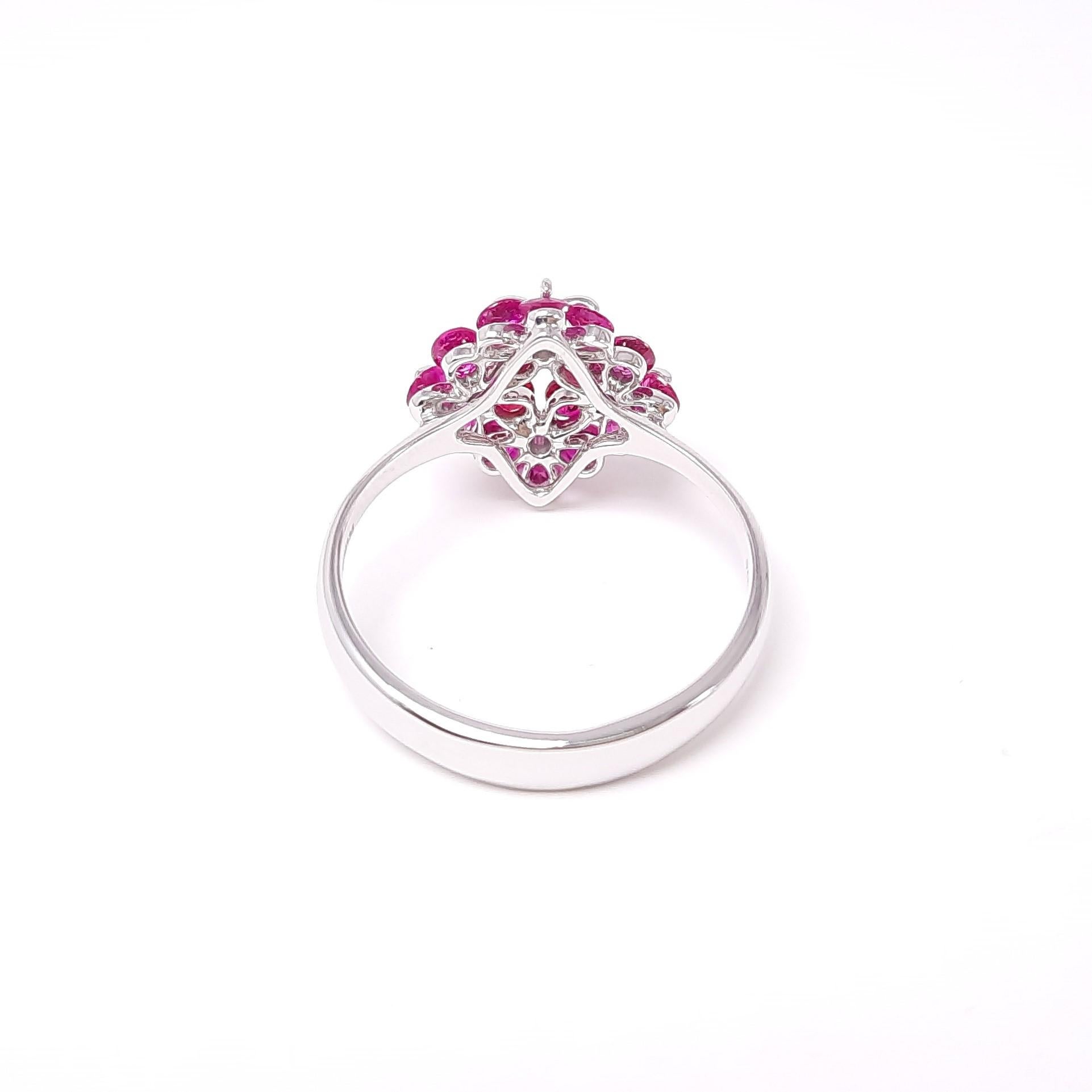 
Diamond-cut ruby graduations are mounted in a delicate flower design. Thanks to the innovation patented by MOISEIKIN, the rubies tremble and rotate as you move as if they are alive as real flowers. Stones are open, receiving maximum light from the