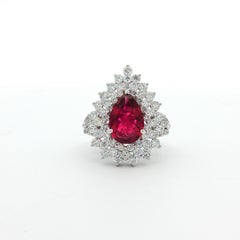 18k white Gold Ruby & round cut Diamond Statement Ring, made in uae