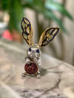 18K White Gold Ruby & Sapphire & Diamond 'Rabbit' Pendant Necklace