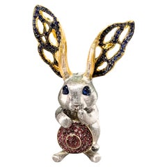 18K White Gold Ruby & Sapphire & Diamond 'Rabbit' Pendant Necklace