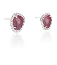 18 Karat White Gold Ruby Slice Diamond Stud Earrings