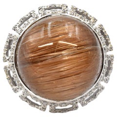 Anillo de Oro Blanco de 18k con Cuarzo Rutilado y Diamantes