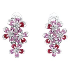 18K White Gold Sakura Floral  Spinel Sapphire Earrings