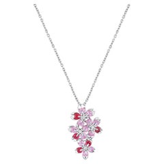 Or blanc 18K Sakura Floral  Collier Spinel Saphir
