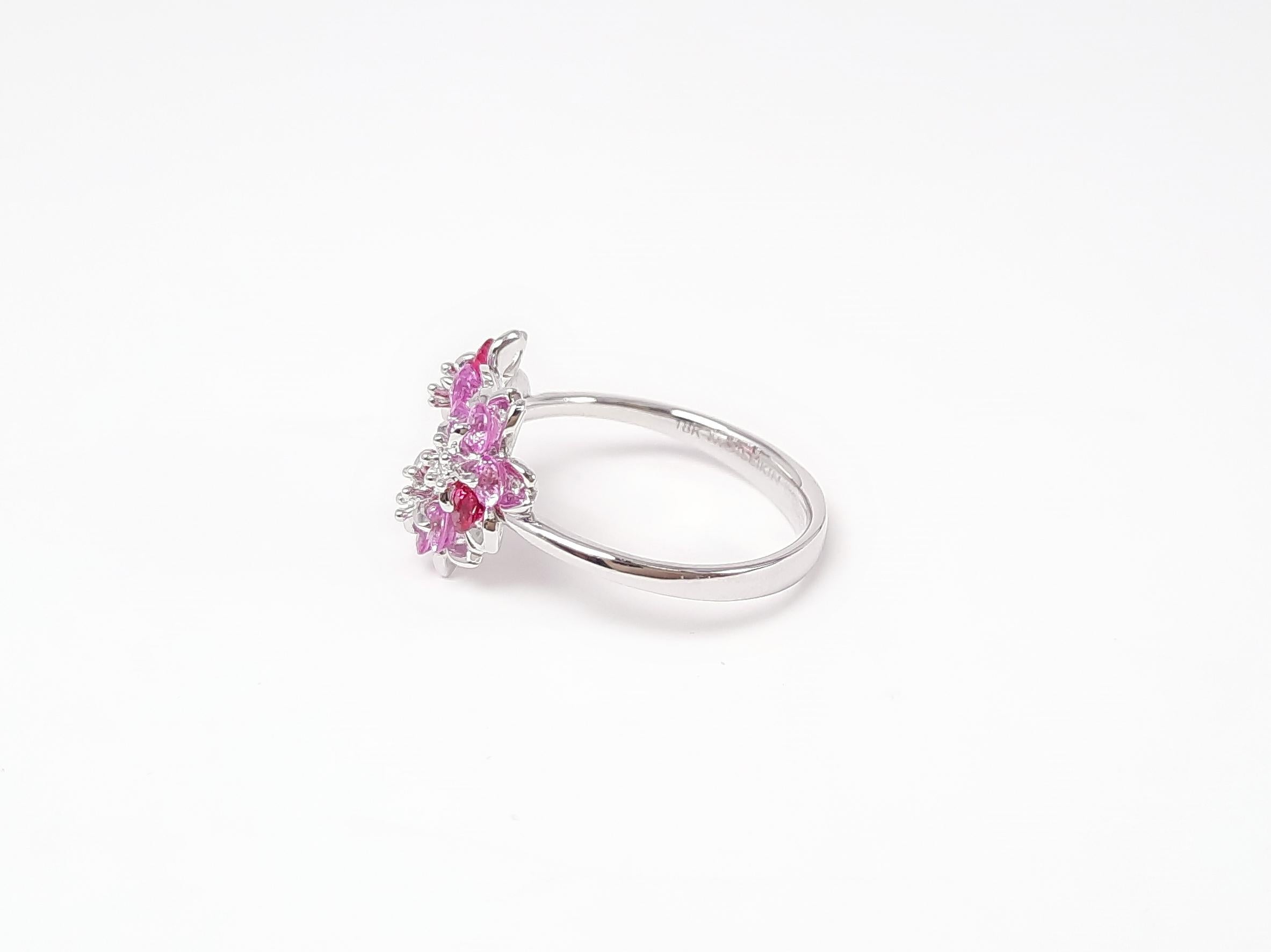 Contemporary 18K White Gold Sakura Floral  Spinel Sapphire Ring For Sale