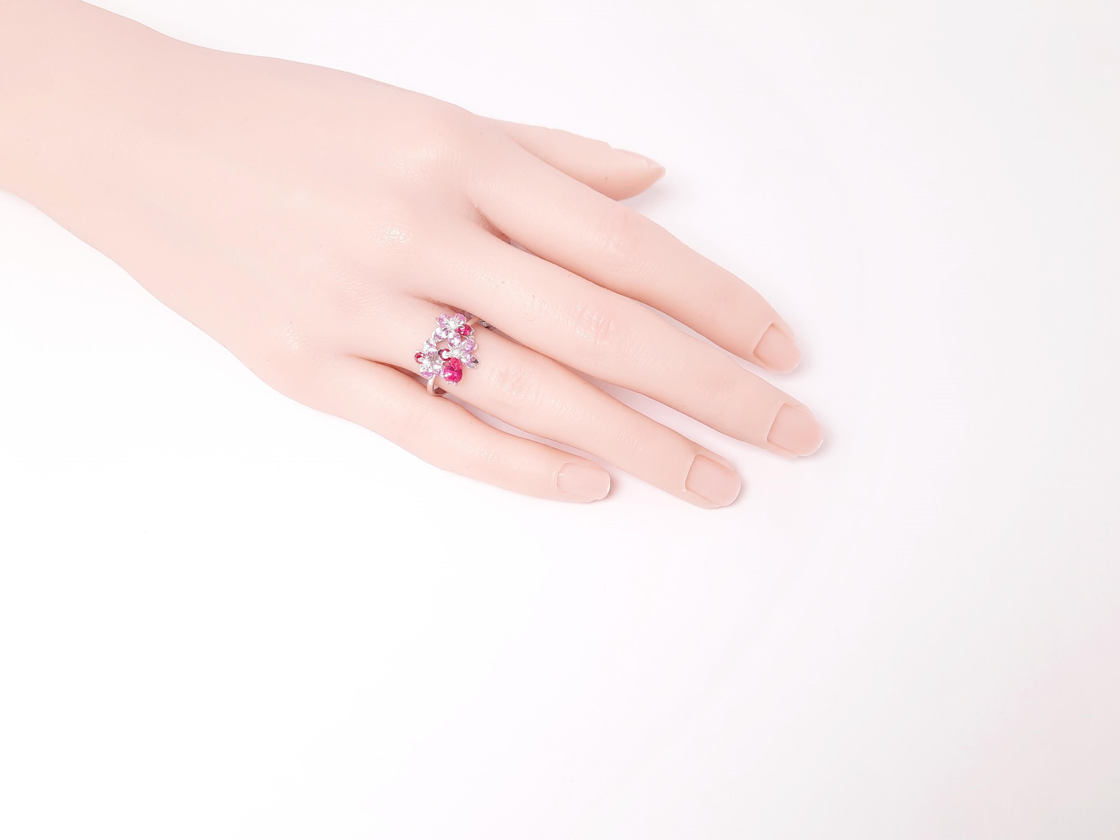 Women's 18K White Gold Sakura Floral  Spinel Sapphire Ring For Sale
