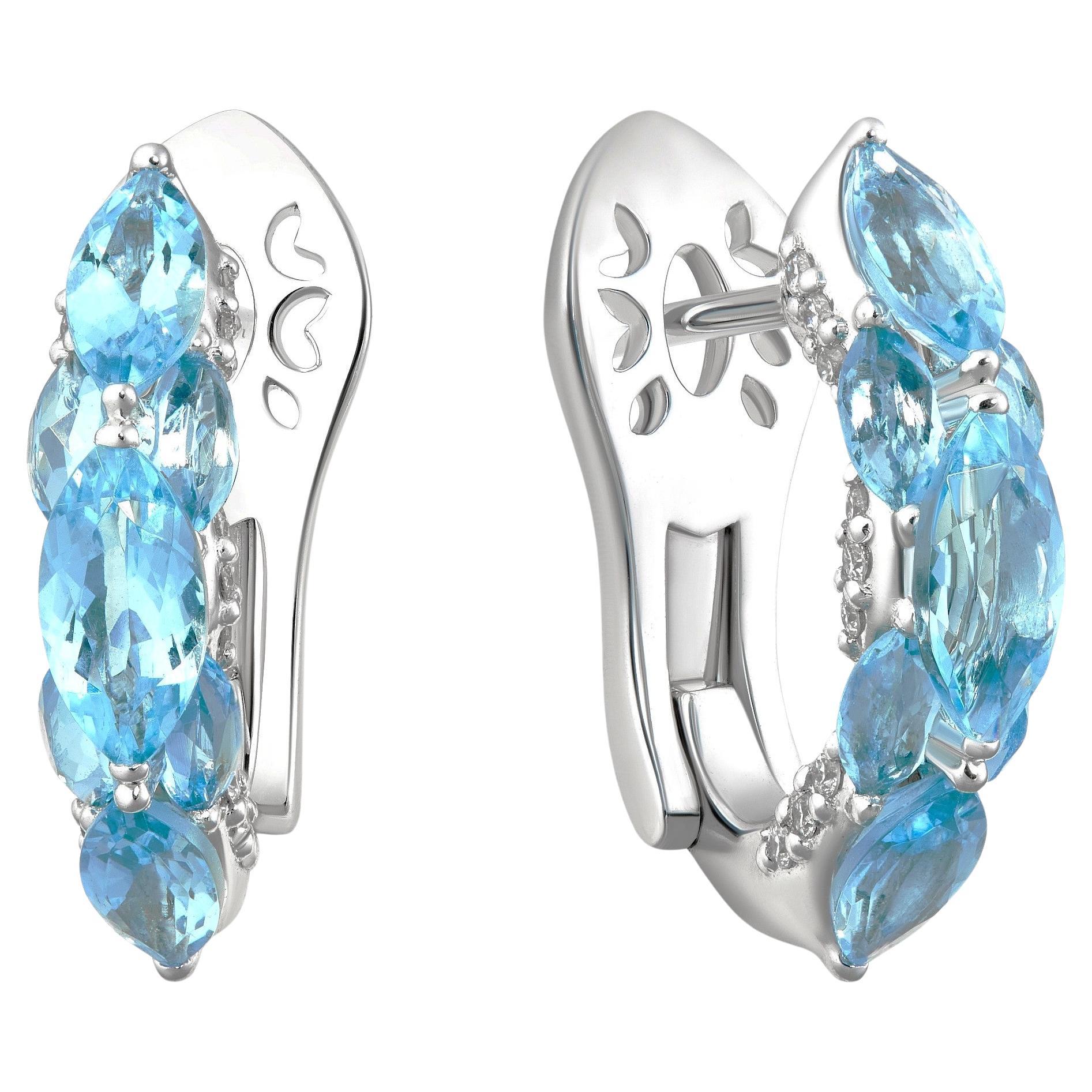 18K White Gold Santa Maria Aquamarine Diamond Earrings For Sale