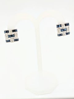 18 Karat White Gold Sapphire and Diamond Earrings Post/Leverback 12.9 Grams