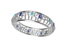 18 Karat White Gold Sapphire and Aquamarine Bracelet "Water and Light"