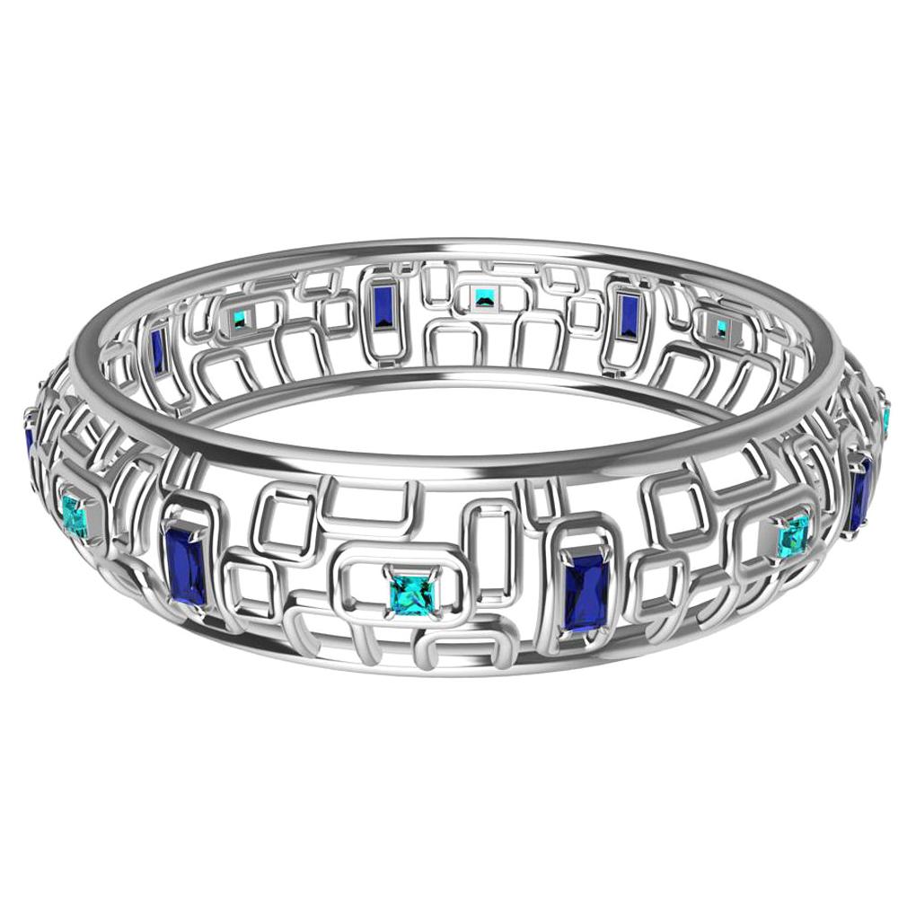 18 Karat White Gold Sapphire and Aquamarine Bracelet "Water and Light"